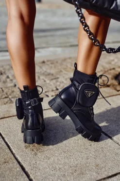 Discount Boto Botki Damskie Ocieplane Na Platformie z Nerką Czarne Tension