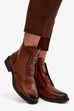 Botki Damskie Ocieplane Na Niskim Obcasie Z Ozdobami Brązowe Tavressa Damskie Botki Ocieplane|Czarne Botki