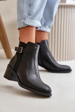 Clearance Boto Botki Damskie Ocieplane Na Słupku Z Klamrą Czarne Nevillira Czarny