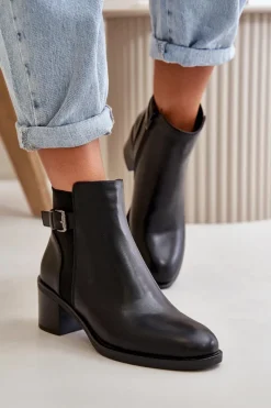 Clearance Boto Botki Damskie Ocieplane Na Słupku Z Klamrą Czarne Nevillira Czarny