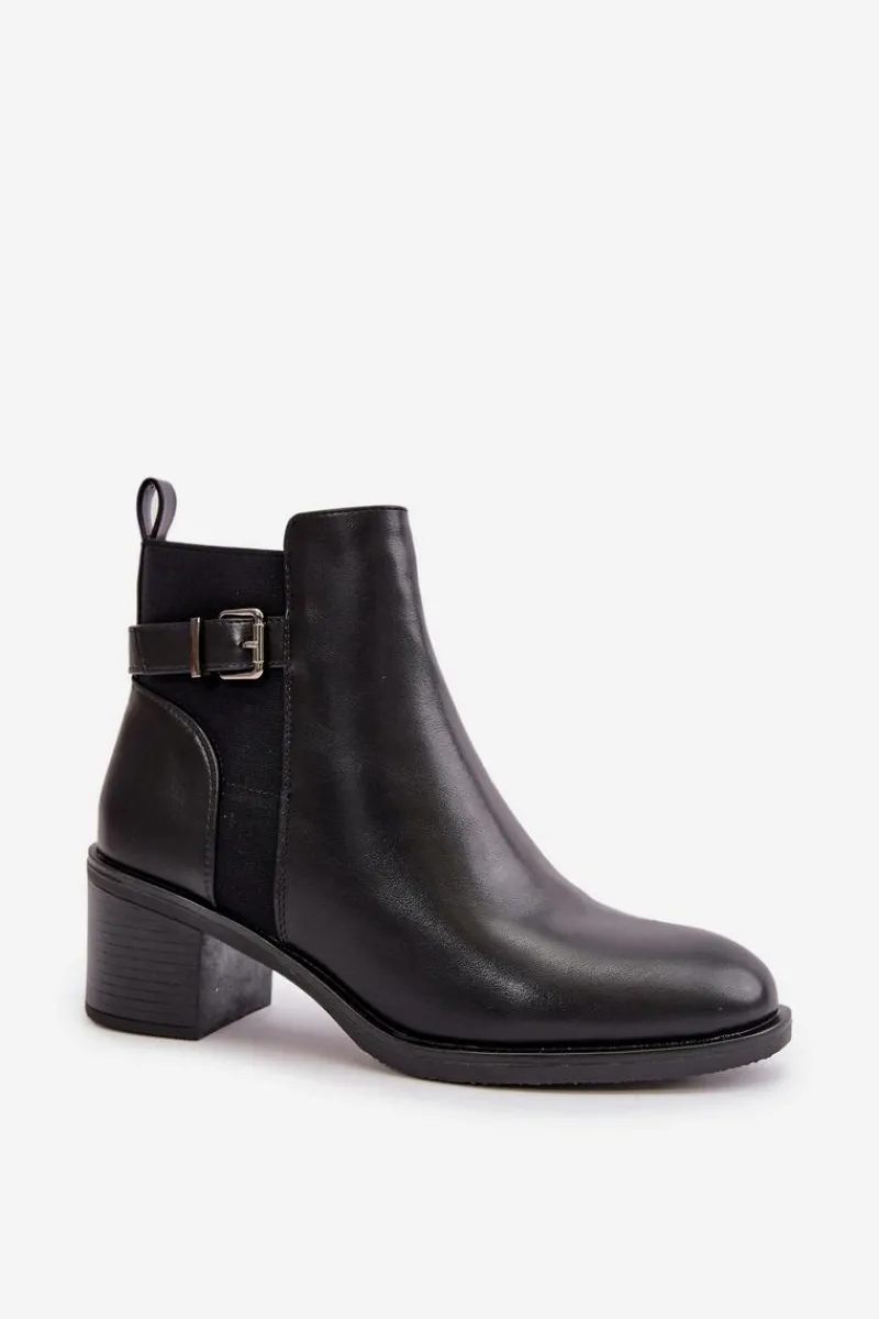 Clearance Boto Botki Damskie Ocieplane Na Słupku Z Klamrą Czarne Nevillira Czarny