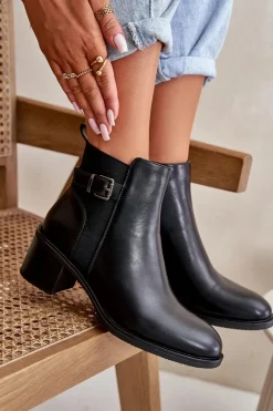 Clearance Boto Botki Damskie Ocieplane Na Słupku Z Klamrą Czarne Nevillira Czarny