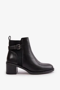 Clearance Boto Botki Damskie Ocieplane Na Słupku Z Klamrą Czarne Nevillira Czarny