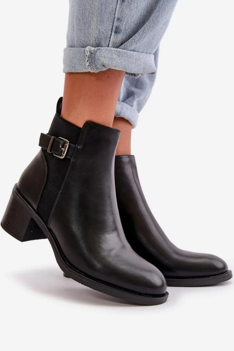 Clearance Boto Botki Damskie Ocieplane Na Słupku Z Klamrą Czarne Nevillira Czarny