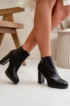 Botki Damskie Ocieplane Na Wysokim Słupku Zapinane Na Zamek Czarne Bioria Damskie Czarne Botki|Brązowe I Beżowe Botki