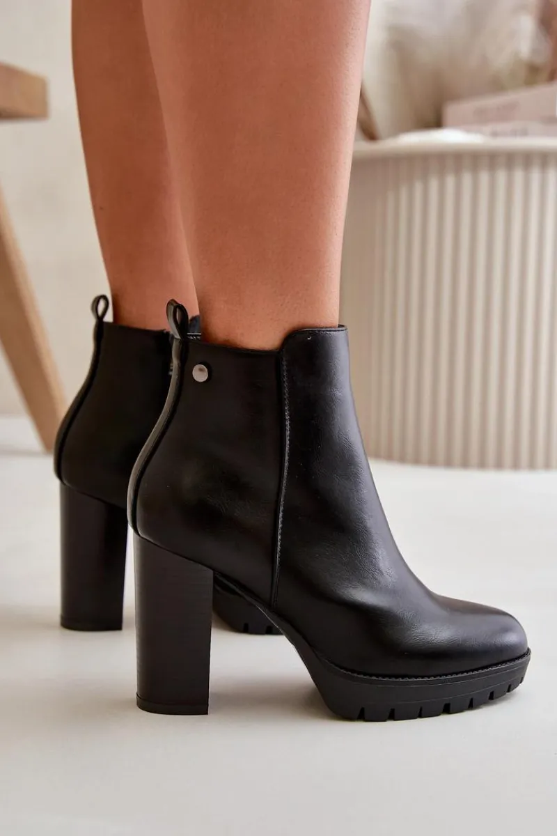 Botki Damskie Ocieplane Na Wysokim Słupku Zapinane Na Zamek Czarne Bioria Damskie Czarne Botki|Brązowe I Beżowe Botki