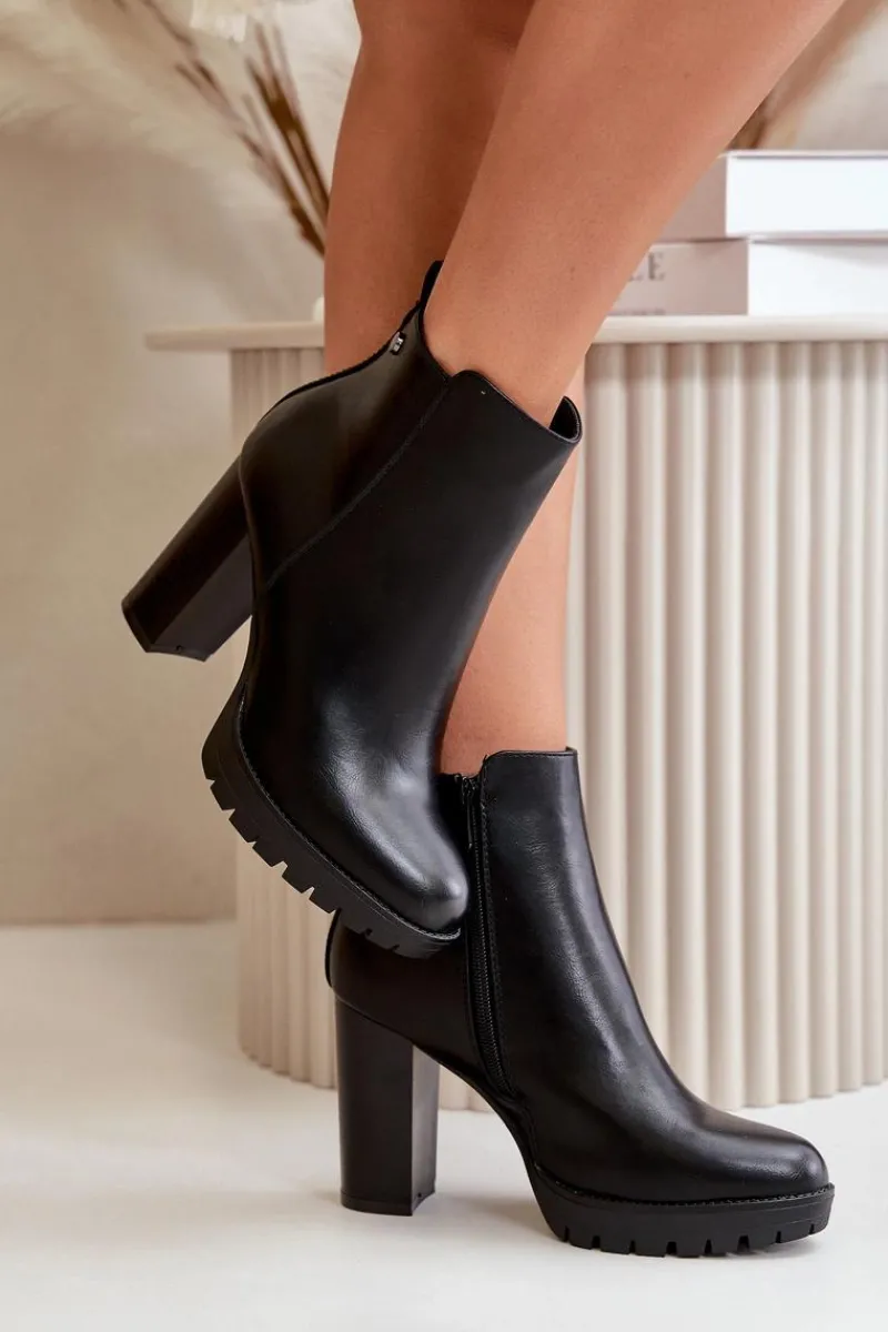 Botki Damskie Ocieplane Na Wysokim Słupku Zapinane Na Zamek Czarne Bioria Damskie Czarne Botki|Brązowe I Beżowe Botki