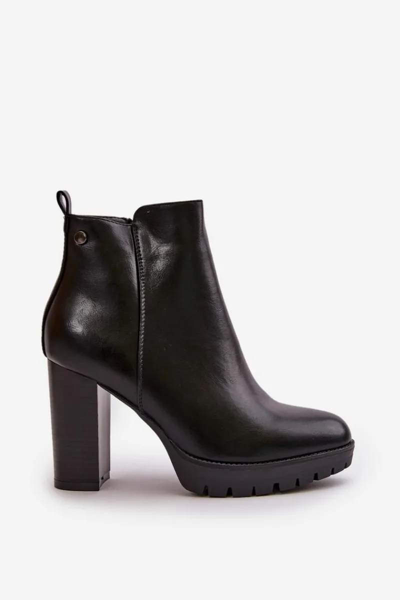 Botki Damskie Ocieplane Na Wysokim Słupku Zapinane Na Zamek Czarne Bioria Damskie Czarne Botki|Brązowe I Beżowe Botki