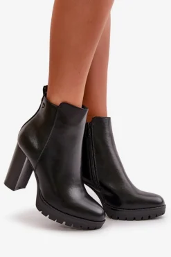 Botki Damskie Ocieplane Na Wysokim Słupku Zapinane Na Zamek Czarne Bioria Damskie Czarne Botki|Brązowe I Beżowe Botki