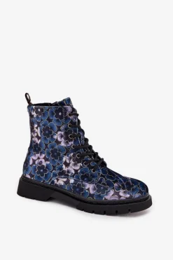 Discount Botki Damskie Ocieplane W Kwiaty 57C1052 Granatowe Damskie Botki Ocieplane|Damskie Trapery