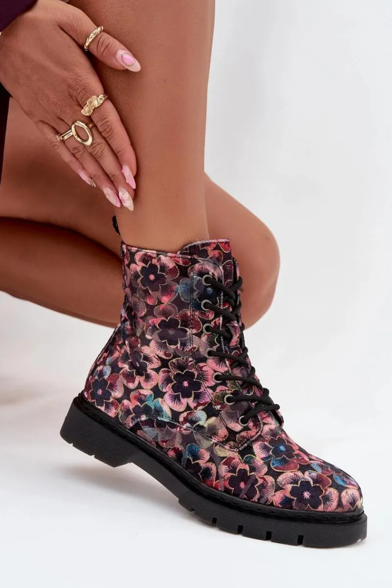 Botki Ocieplane|Damskie Trapery>Artiker Botki Damskie Ocieplane W Kwiaty 57C1051 Różowe Różowy