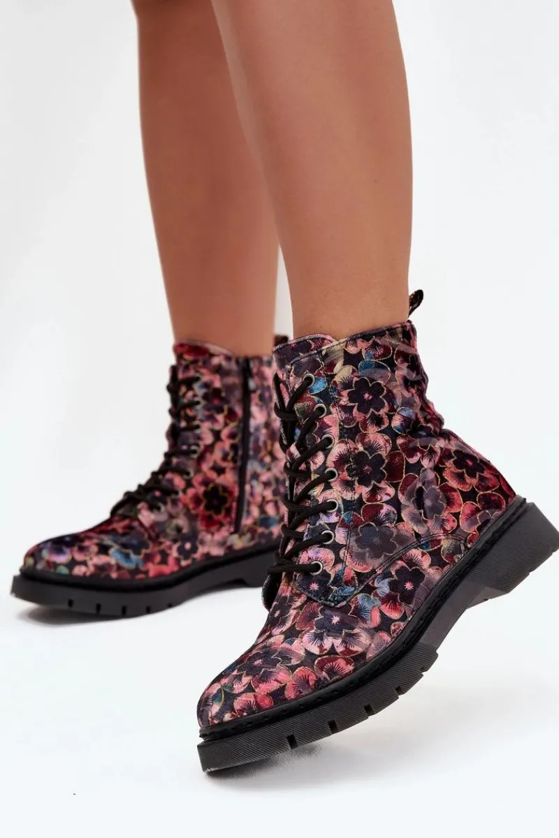 Botki Ocieplane|Damskie Trapery>Artiker Botki Damskie Ocieplane W Kwiaty 57C1051 Różowe Różowy