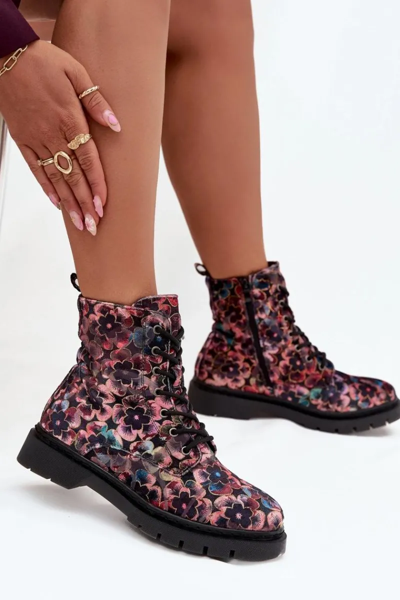 Botki Ocieplane|Damskie Trapery>Artiker Botki Damskie Ocieplane W Kwiaty 57C1051 Różowe Różowy