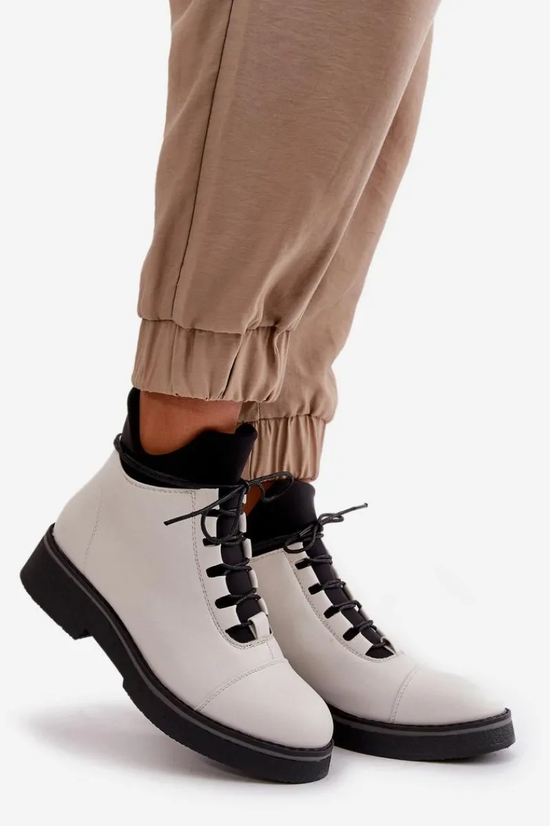 Clearance Botki Damskie Ocieplane Z Niską Cholewką Eko Skórzane Białe Damskie Botki Ocieplane|Czarne Botki