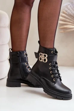 Boto Botki Damskie Ocieplane Ze Złotą Ozdobą Czarne Nealithra
