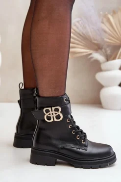 Boto Botki Damskie Ocieplane Ze Złotą Ozdobą Czarne Nealithra