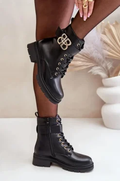 Boto Botki Damskie Ocieplane Ze Złotą Ozdobą Czarne Nealithra
