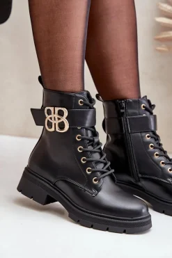 Boto Botki Damskie Ocieplane Ze Złotą Ozdobą Czarne Nealithra