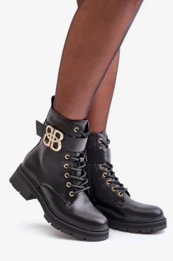 Boto Botki Damskie Ocieplane Ze Złotą Ozdobą Czarne Nealithra