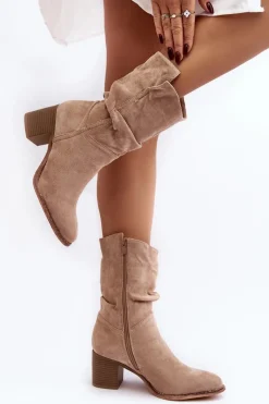 Brązowe I Beżowe Botki|Botki Na Obcasie><noscript><img width=