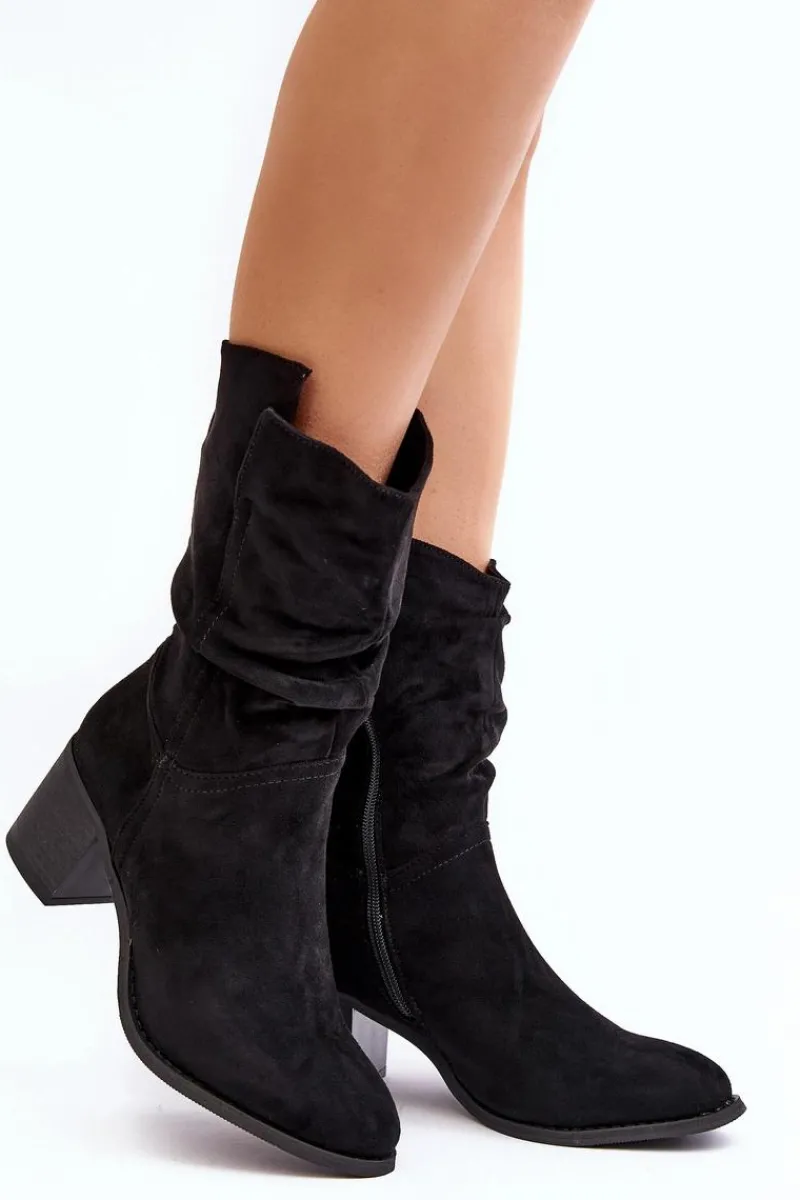 Sale Botki Damskie Ocieplane Z Marszczoną Cholewką Na Słupku Czarne Shavy Damskie Brązowe I Beżowe Botki|Botki Na Obcasie