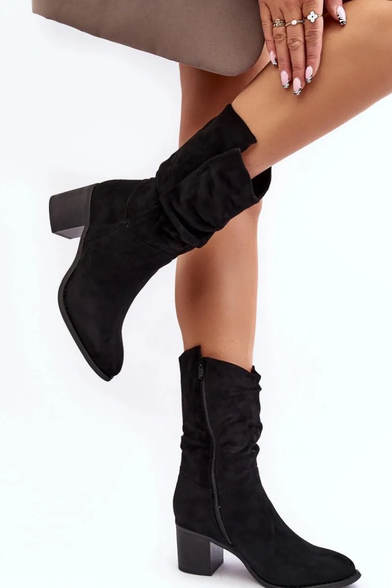 Sale Botki Damskie Ocieplane Z Marszczoną Cholewką Na Słupku Czarne Shavy Damskie Brązowe I Beżowe Botki|Botki Na Obcasie