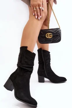 Sale Botki Damskie Ocieplane Z Marszczoną Cholewką Na Słupku Czarne Shavy Damskie Brązowe I Beżowe Botki|Botki Na Obcasie