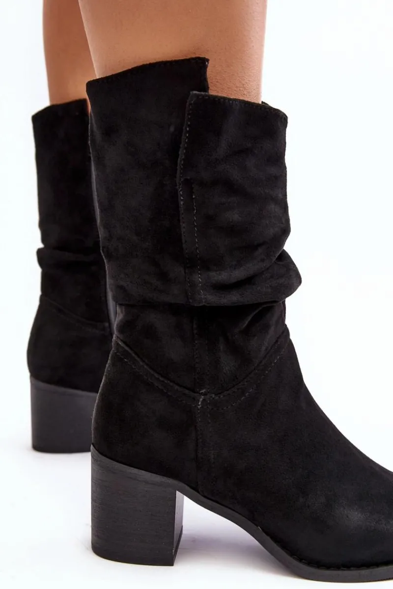 Sale Botki Damskie Ocieplane Z Marszczoną Cholewką Na Słupku Czarne Shavy Damskie Brązowe I Beżowe Botki|Botki Na Obcasie