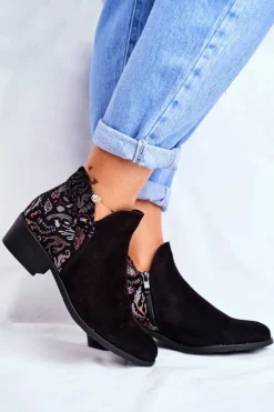 Botki Wiosenne|Brązowe I Beżowe Botki>Boto Botki Damskie Płaski Obcas Wiosenne Czarne Elizabeth