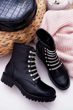 Clearance Botki Damskie Płaski Obcas Na Suwak Czarne Terrem Damskie Botki Zimowe Damskie|Botki Płaskie