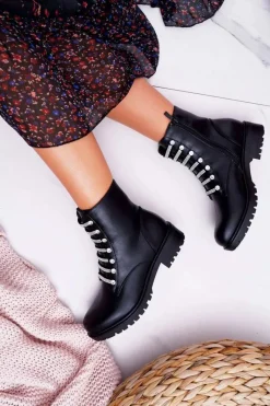 Clearance Botki Damskie Płaski Obcas Na Suwak Czarne Terrem Damskie Botki Zimowe Damskie|Botki Płaskie