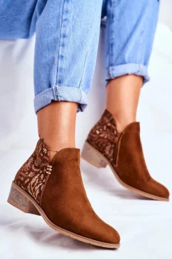 Discount Boto Botki Damskie Płaski Obcas Wiosenne Camel Elizabeth