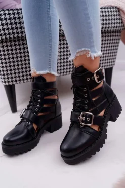 Outlet Botki Damskie Płaski Obcas Wiosenne Czarne Single Damskie Botki Sznurowane|Brązowe I Beżowe Botki