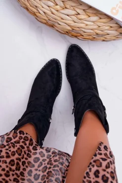 New Botki Damskie Płaski Obcas Czarne Arraso Damskie Botki Na Słupku|Botki Na Obcasie