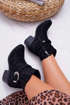 New Botki Damskie Płaski Obcas Czarne Arraso Damskie Botki Na Słupku|Botki Na Obcasie