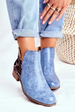 Botki Wiosenne|Brązowe I Beżowe Botki>Evento Botki Damskie Płaski Obcas Wiosenne Niebieskie Viva