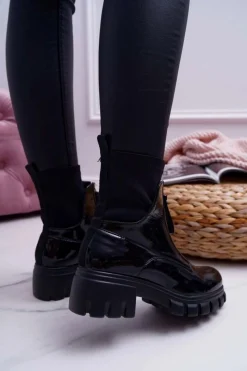 Best Boto Botki Damskie Płaski Obcas Czarne Emelia