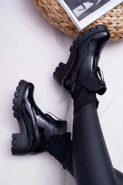 Best Boto Botki Damskie Płaski Obcas Czarne Emelia