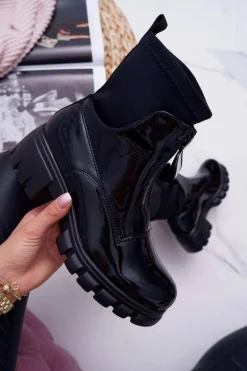 Best Boto Botki Damskie Płaski Obcas Czarne Emelia