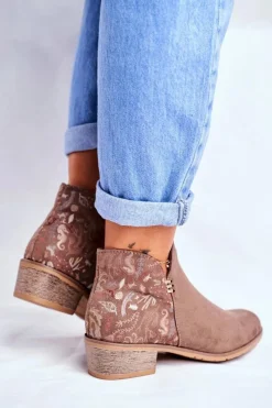 Online Botki Damskie Płaski Obcas Wiosenne Brązowe Elizabeth Damskie Botki Wiosenne|Brązowe I Beżowe Botki