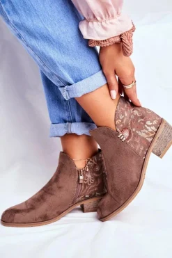 Online Botki Damskie Płaski Obcas Wiosenne Brązowe Elizabeth Damskie Botki Wiosenne|Brązowe I Beżowe Botki