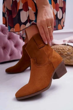 Online Botki Damskie Płaski Obcas Kowbojki Camel Telifa Damskie Botki Zimowe Damskie|Brązowe I Beżowe Botki