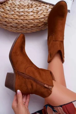 Online Botki Damskie Płaski Obcas Kowbojki Camel Telifa Damskie Botki Zimowe Damskie|Brązowe I Beżowe Botki