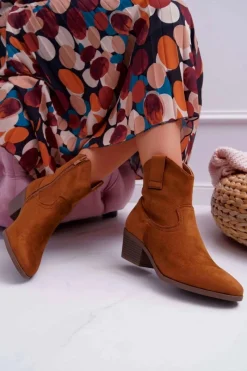 Online Botki Damskie Płaski Obcas Kowbojki Camel Telifa Damskie Botki Zimowe Damskie|Brązowe I Beżowe Botki