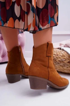 Online Botki Damskie Płaski Obcas Kowbojki Camel Telifa Damskie Botki Zimowe Damskie|Brązowe I Beżowe Botki