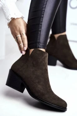 New Botki Damskie Płaski Obcas Ocieplane Jesienne Khaki Milky Damskie Botki Na Słupku|Czarne Botki