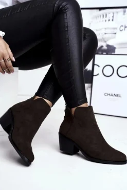 New Botki Damskie Płaski Obcas Ocieplane Jesienne Khaki Milky Damskie Botki Na Słupku|Czarne Botki