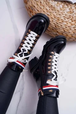 Outlet Botki Damskie Płaski Obcas Wysokie Glany Czarne Hippe Damskie Botki Sznurowane|Botki Zimowe Damskie