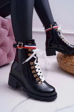 Outlet Botki Damskie Płaski Obcas Wysokie Glany Czarne Hippe Damskie Botki Sznurowane|Botki Zimowe Damskie