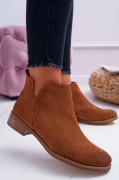 Outlet Botki Damskie Płaski Obcas Wiosenne Skórzane Brązowe Madness Damskie Botki Wiosenne|Brązowe I Beżowe Botki